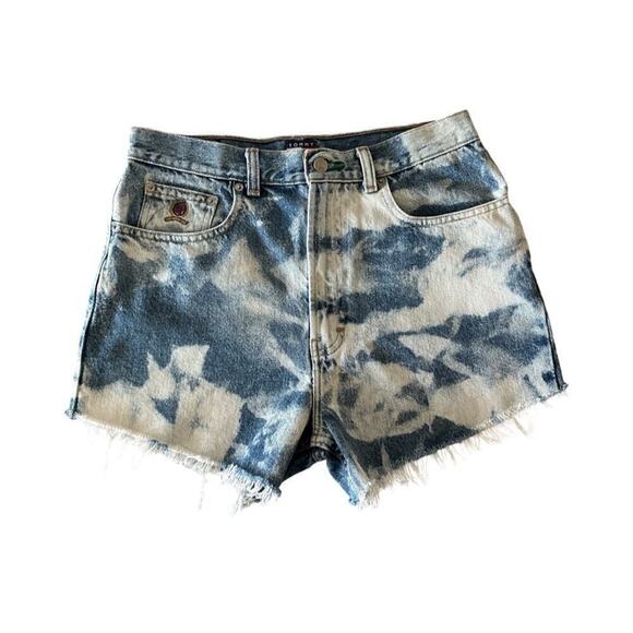 90’s Vintage Tommy Hilfiger Hand Cut & Dyed Light Distressed Jean Shorts - Picture 1 of 10